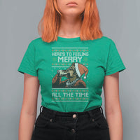 Here To Feeling Merry All The Time Christmas T Shirt For Women Funny Xmas Comedy Movie - Wonder Print Shop
