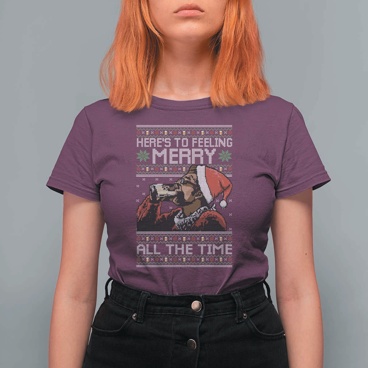Here To Feeling Merry All The Time Christmas T Shirt For Women Funny Xmas Comedy Movie - Wonder Print Shop