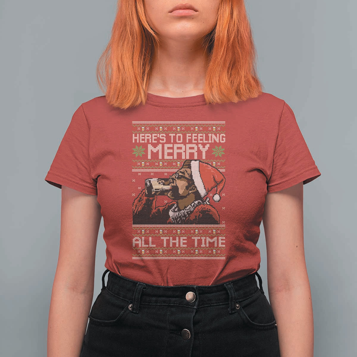 Here To Feeling Merry All The Time Christmas T Shirt For Women Funny Xmas Comedy Movie - Wonder Print Shop
