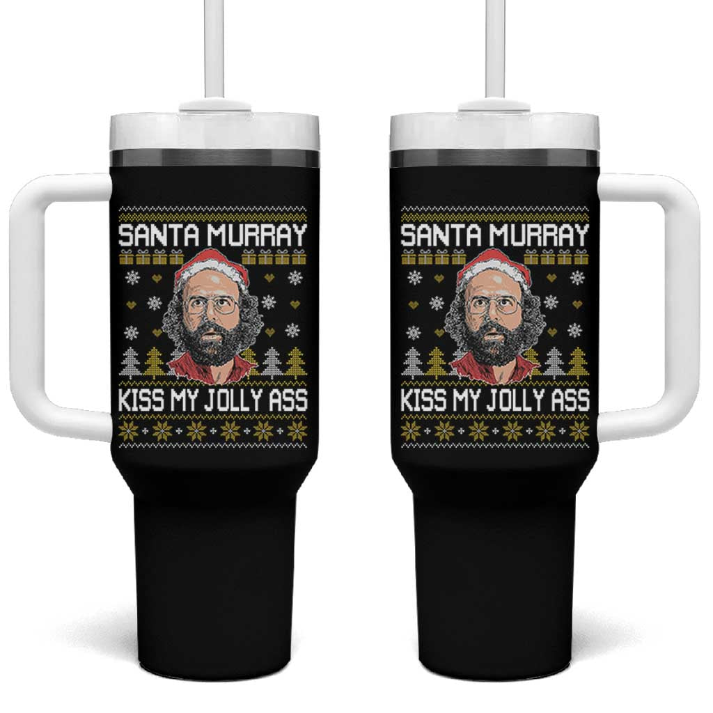 Funny Stranger Murray Christmas Tumbler With Handle Santa Murray Kiss My Jolly Ass - Wonder Print Shop
