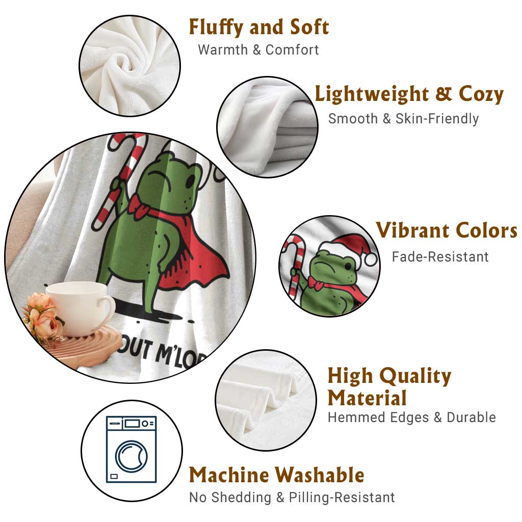 Funny Christmas Frog Knight Throw Blanket I Am Burnt Out M Lord Medieval Meme Candy Cane - Wonder Print Shop