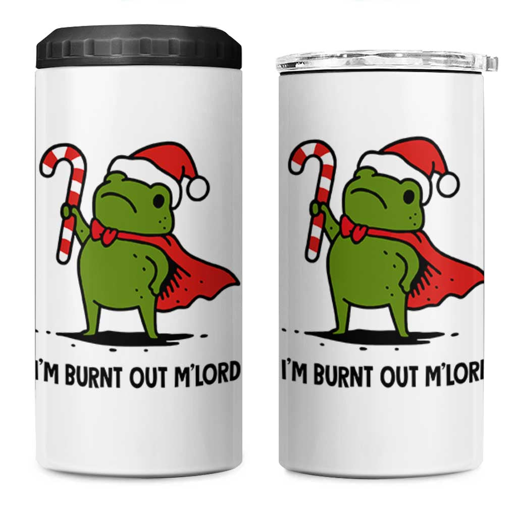 Funny Christmas Frog Knight 4 in 1 Can Cooler Tumbler I Am Burnt Out M Lord Medieval Meme Candy Cane - Wonder Print Shop