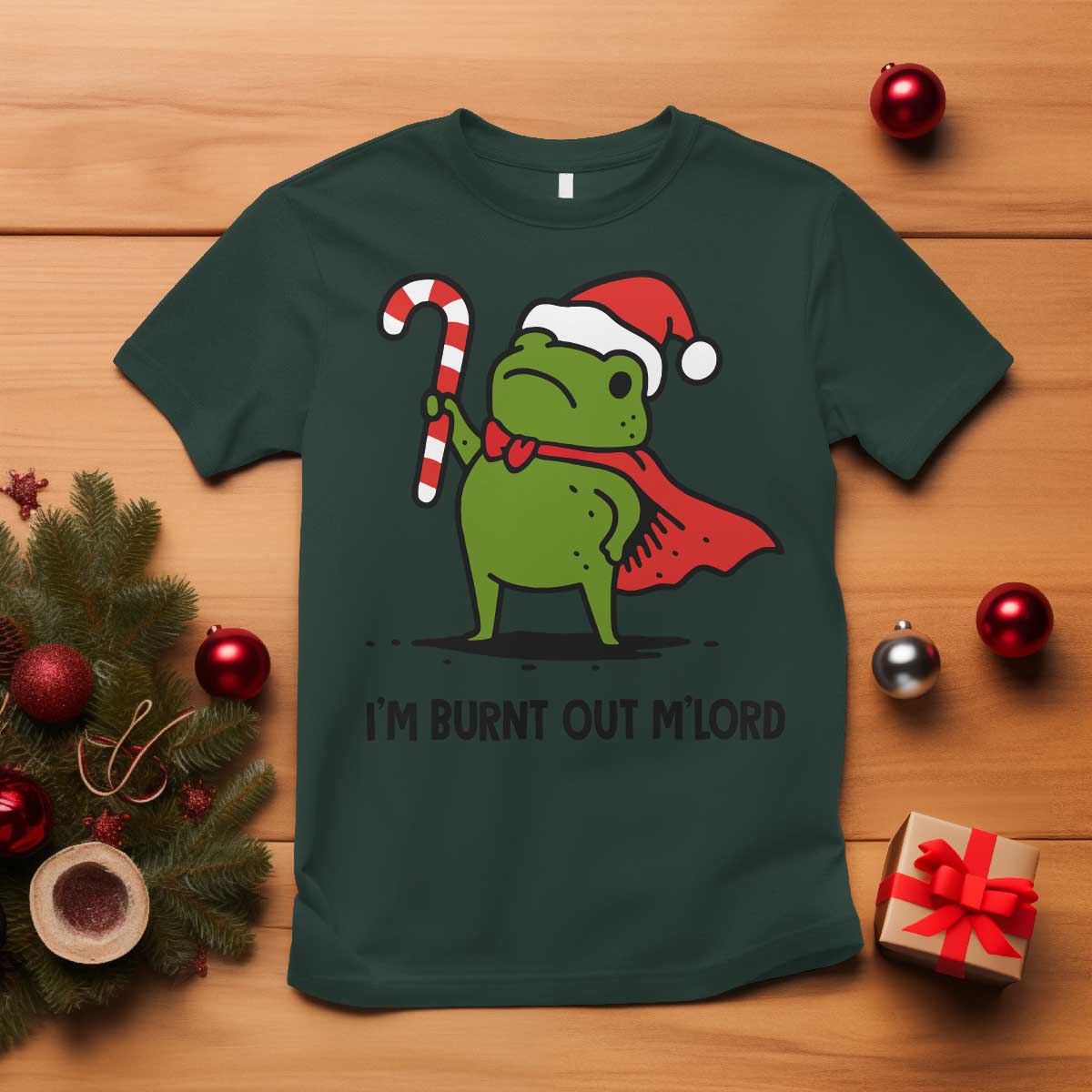 Funny Christmas Frog Knight T Shirt I Am Burnt Out M Lord Medieval Meme Candy Cane - Wonder Print Shop