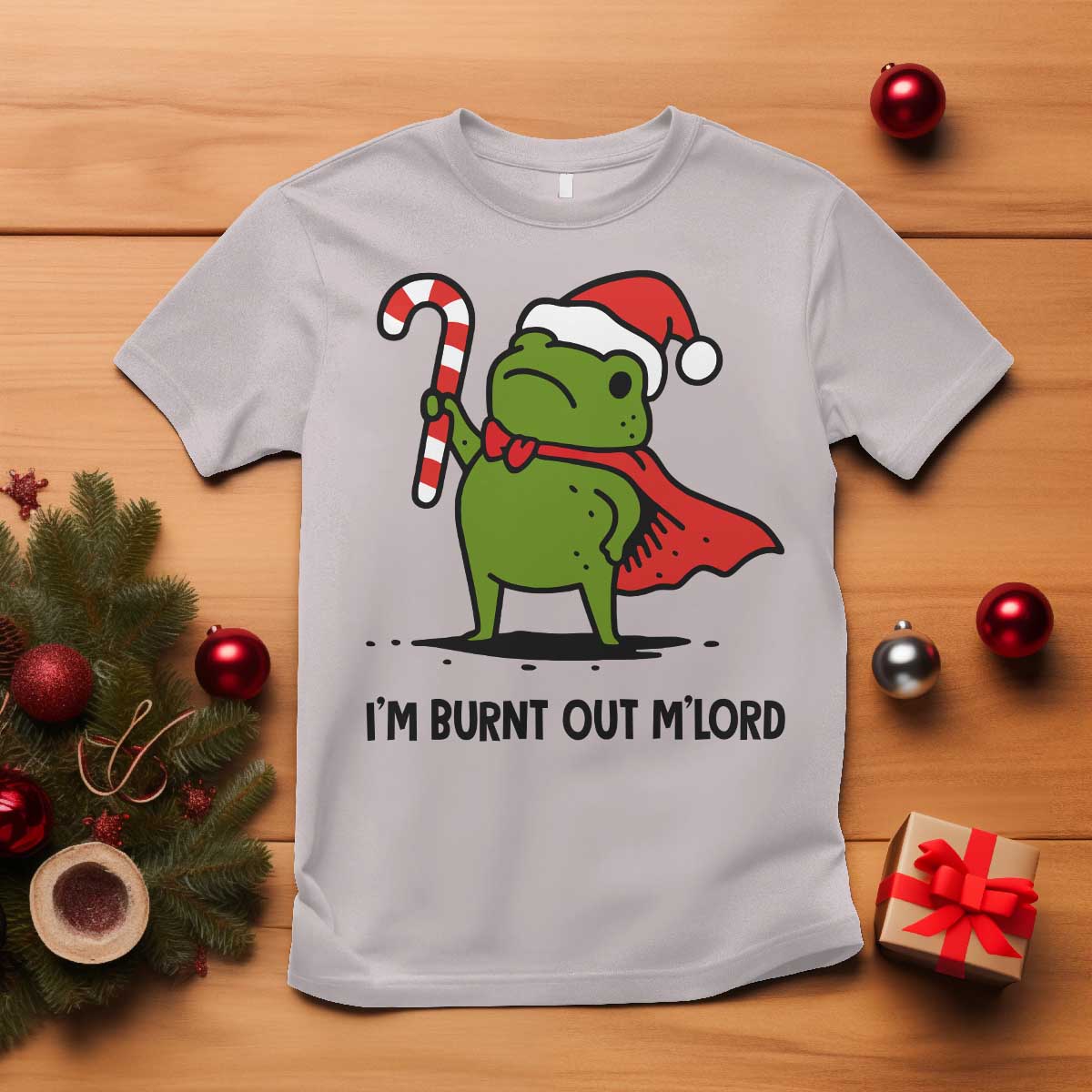 Funny Christmas Frog Knight T Shirt I Am Burnt Out M Lord Medieval Meme Candy Cane - Wonder Print Shop
