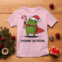 Funny Christmas Frog Knight T Shirt I Am Burnt Out M Lord Medieval Meme Candy Cane - Wonder Print Shop