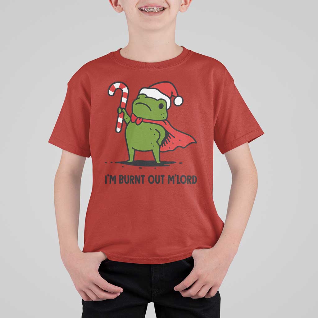 Funny Christmas Frog Knight T Shirt For Kid I Am Burnt Out M Lord Medieval Meme Candy Cane - Wonder Print Shop