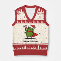 Funny Xmas Frog Knight V-Neck Knit Sweater Vest I Am Burnt Out M Lord Medieval Meme Candy Cane - Wonder Print Shop