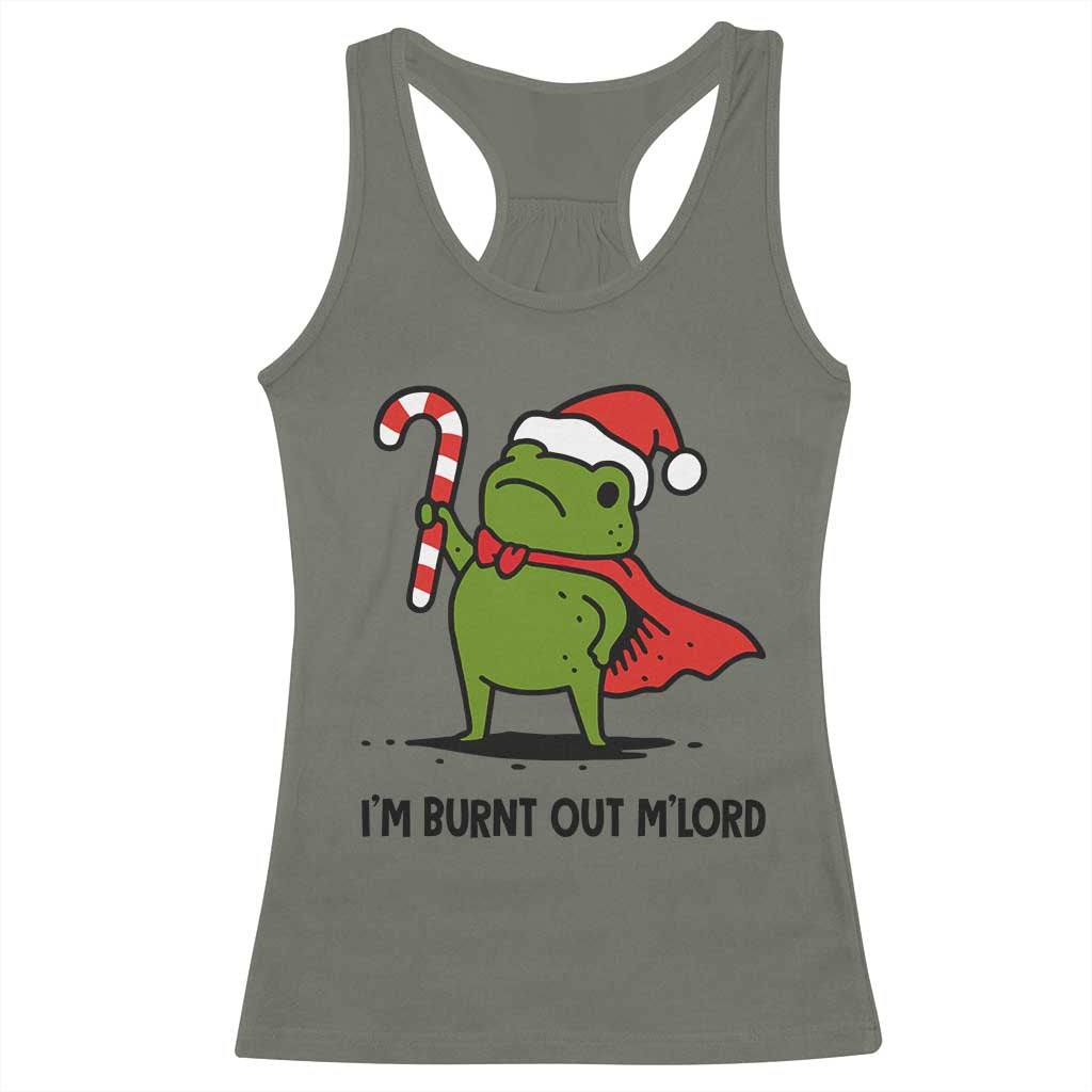 Funny Christmas Frog Knight Racerback Tank Top I Am Burnt Out M Lord Medieval Meme Candy Cane - Wonder Print Shop