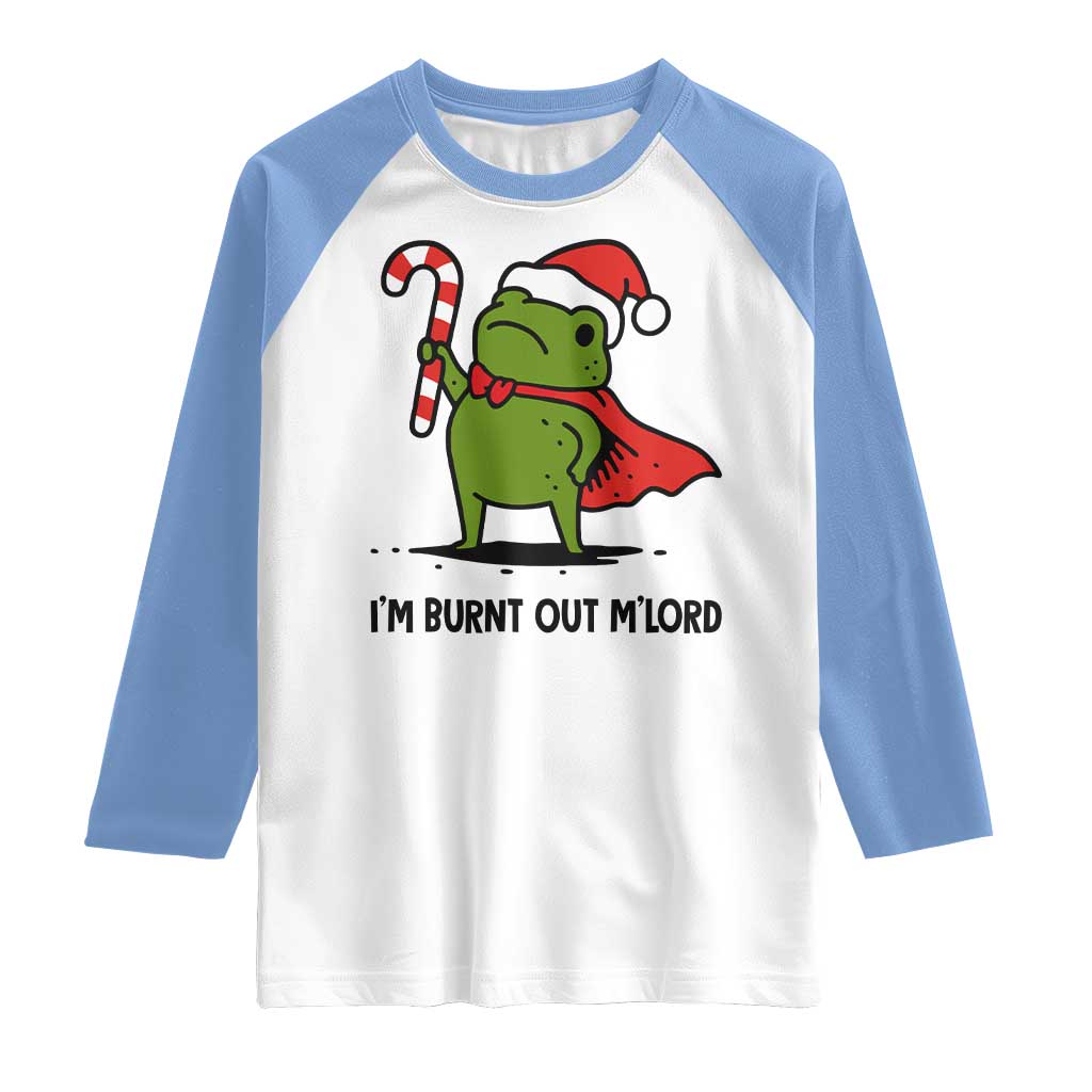 Funny Christmas Frog Knight Raglan Shirt I Am Burnt Out M Lord Medieval Meme Candy Cane - Wonder Print Shop