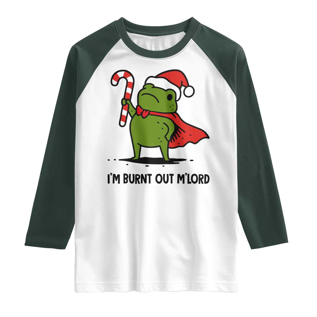 Funny Christmas Frog Knight Raglan Shirt I Am Burnt Out M Lord Medieval Meme Candy Cane - Wonder Print Shop
