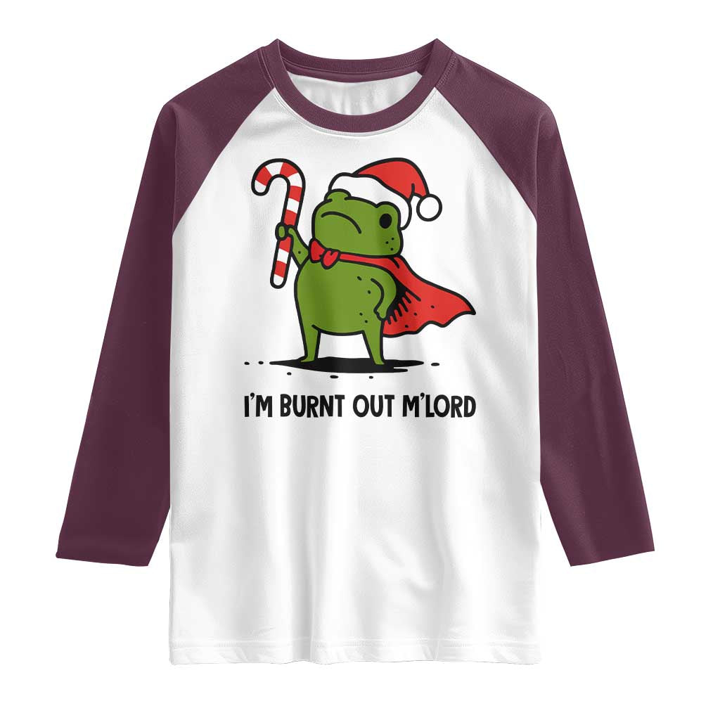 Funny Christmas Frog Knight Raglan Shirt I Am Burnt Out M Lord Medieval Meme Candy Cane - Wonder Print Shop