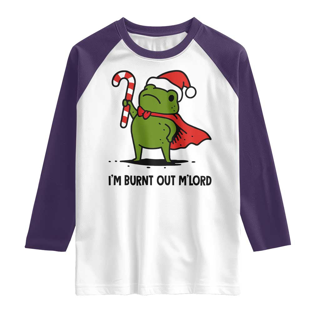 Funny Christmas Frog Knight Raglan Shirt I Am Burnt Out M Lord Medieval Meme Candy Cane - Wonder Print Shop