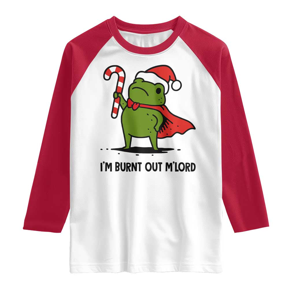 Funny Christmas Frog Knight Raglan Shirt I Am Burnt Out M Lord Medieval Meme Candy Cane - Wonder Print Shop