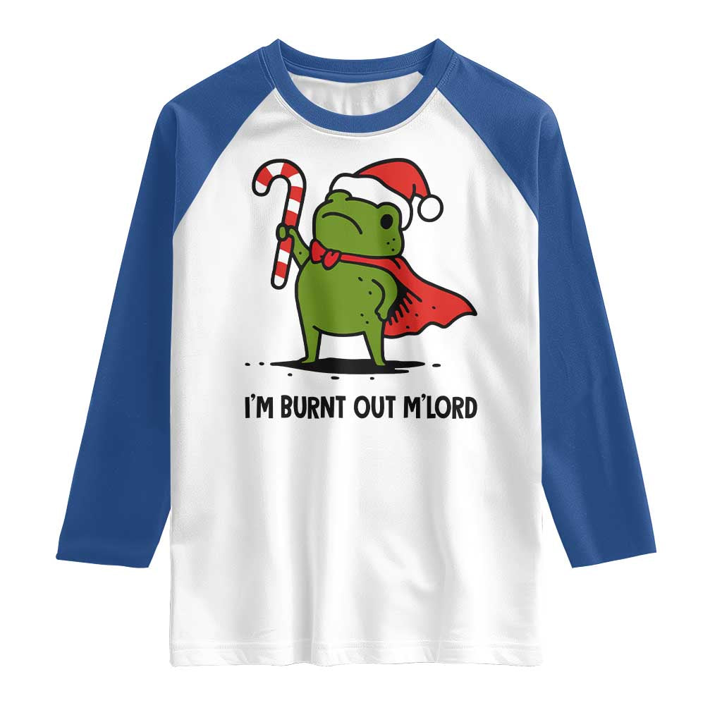 Funny Christmas Frog Knight Raglan Shirt I Am Burnt Out M Lord Medieval Meme Candy Cane - Wonder Print Shop