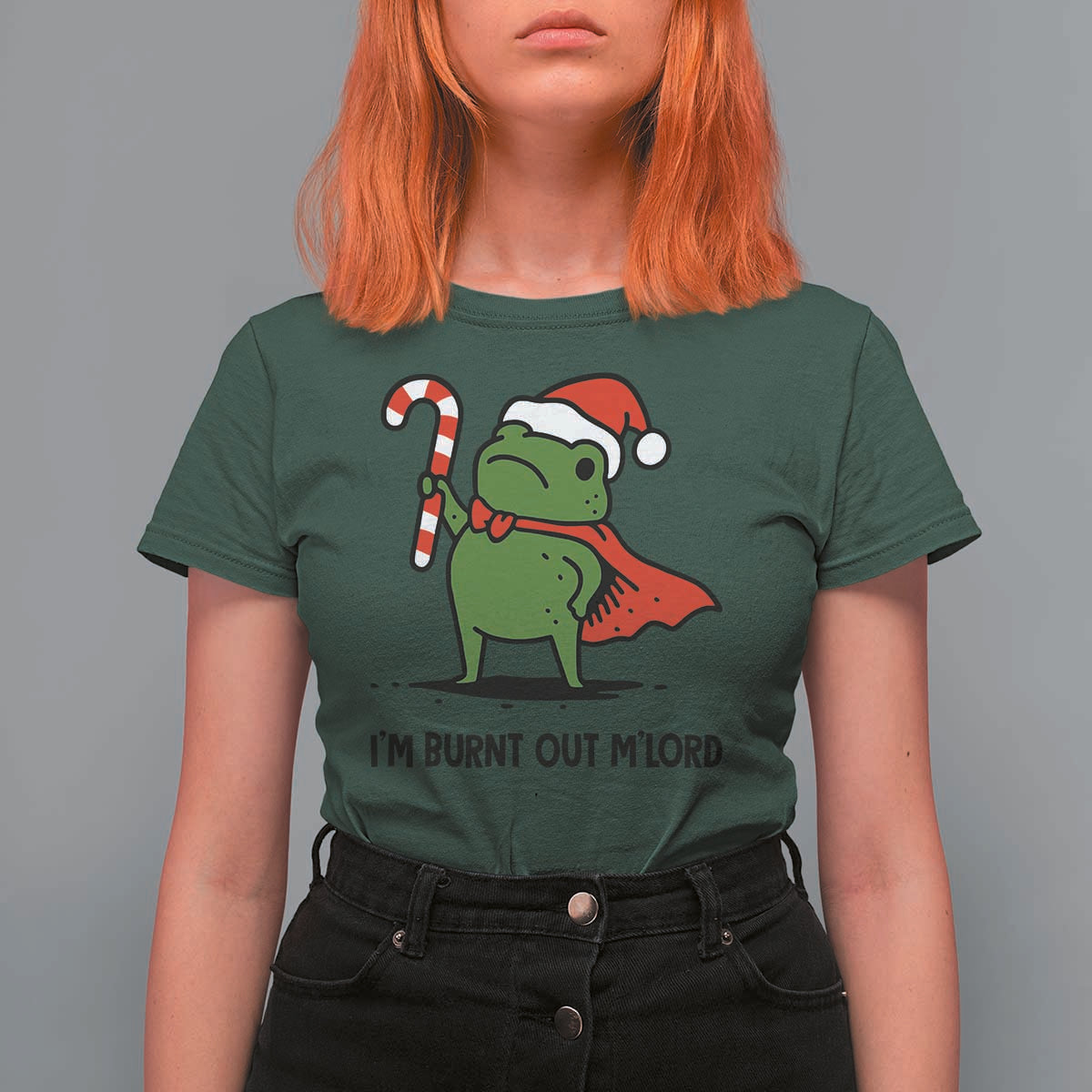 Funny Christmas Frog Knight T Shirt For Women I Am Burnt Out M Lord Medieval Meme Candy Cane - Wonder Print Shop