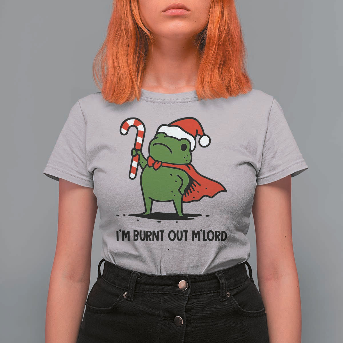 Funny Christmas Frog Knight T Shirt For Women I Am Burnt Out M Lord Medieval Meme Candy Cane - Wonder Print Shop