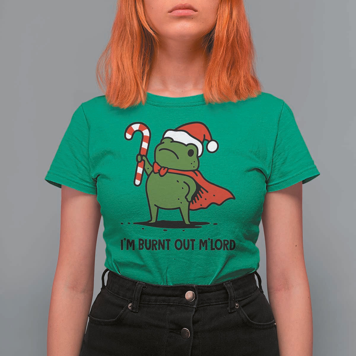 Funny Christmas Frog Knight T Shirt For Women I Am Burnt Out M Lord Medieval Meme Candy Cane - Wonder Print Shop