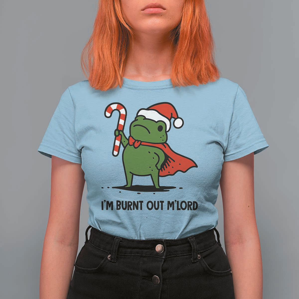 Funny Christmas Frog Knight T Shirt For Women I Am Burnt Out M Lord Medieval Meme Candy Cane - Wonder Print Shop