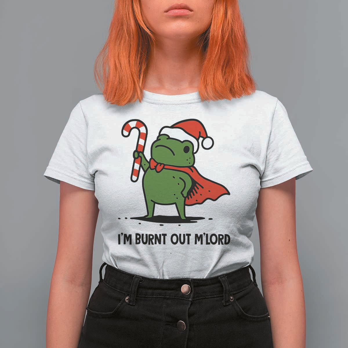 Funny Christmas Frog Knight T Shirt For Women I Am Burnt Out M Lord Medieval Meme Candy Cane - Wonder Print Shop