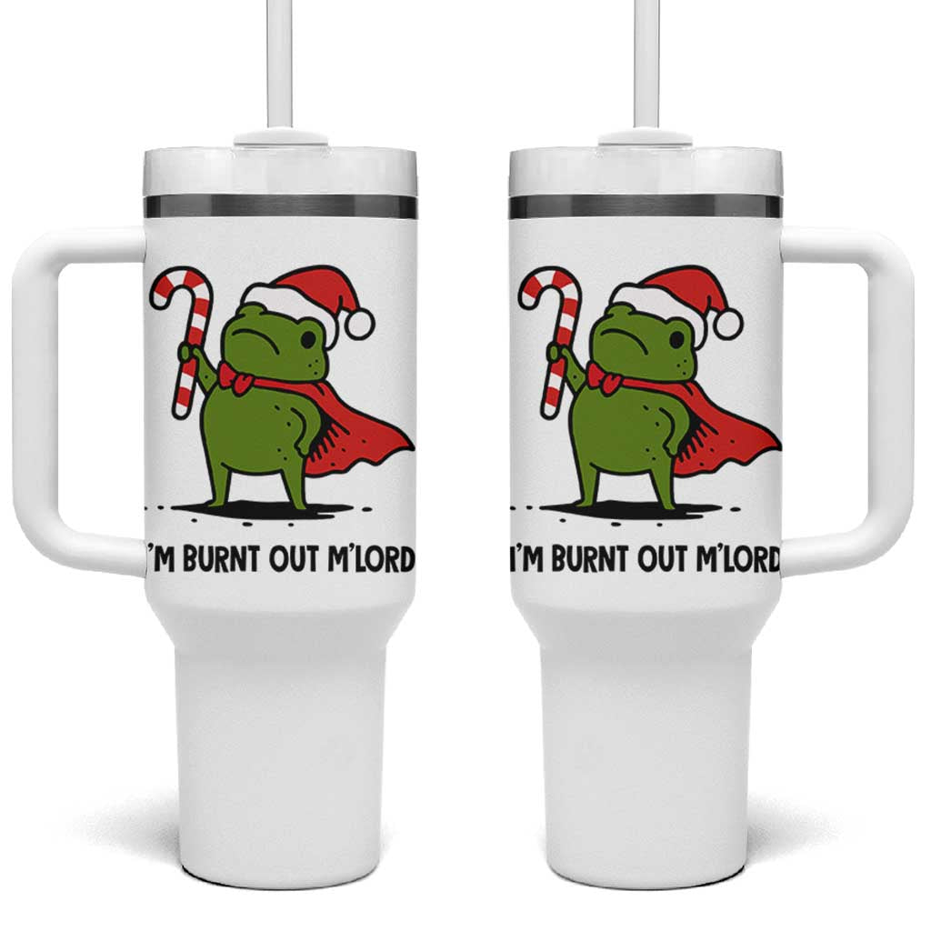 Funny Christmas Frog Knight Tumbler With Handle I Am Burnt Out M Lord Medieval Meme Candy Cane - Wonder Print Shop