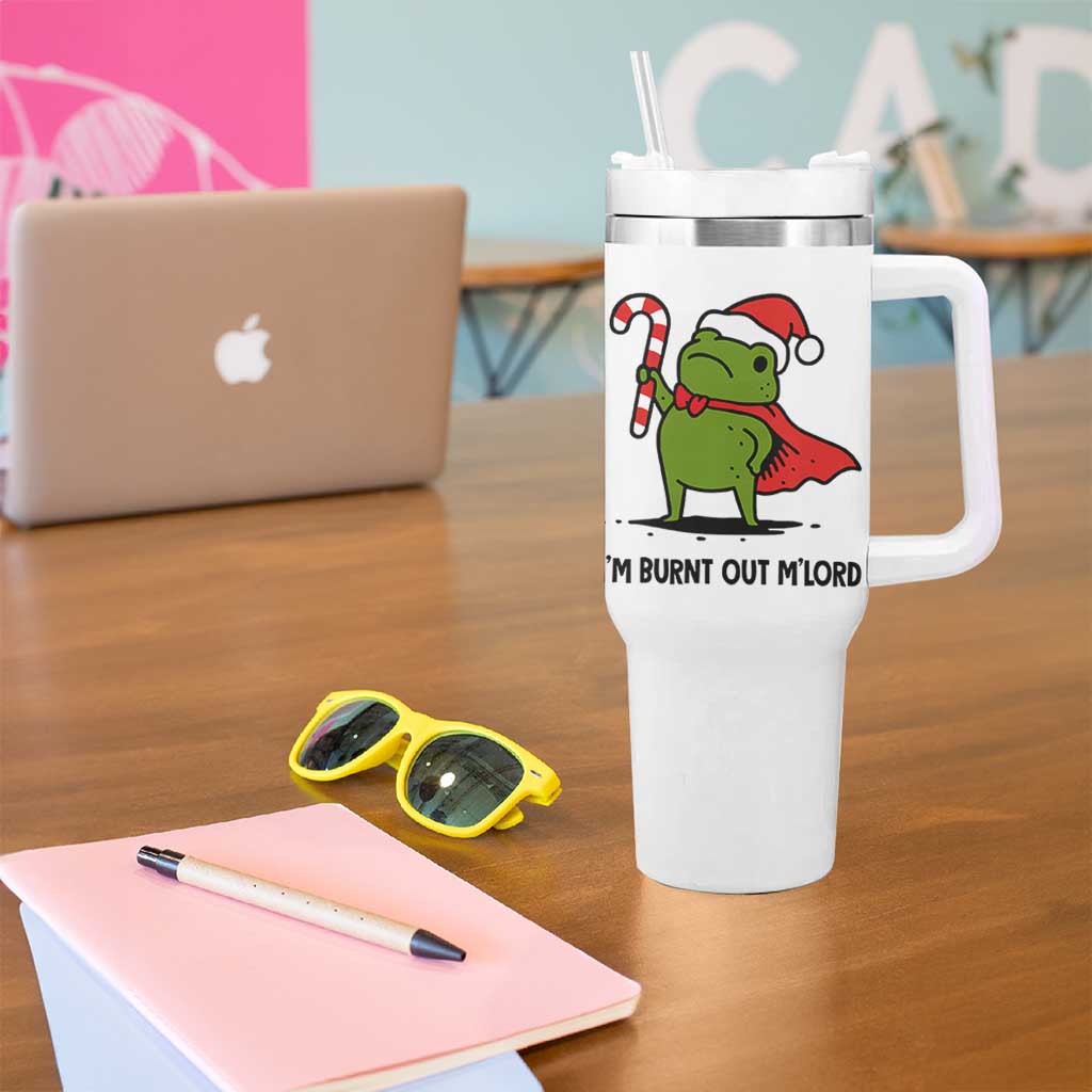 Funny Christmas Frog Knight Tumbler With Handle I Am Burnt Out M Lord Medieval Meme Candy Cane - Wonder Print Shop