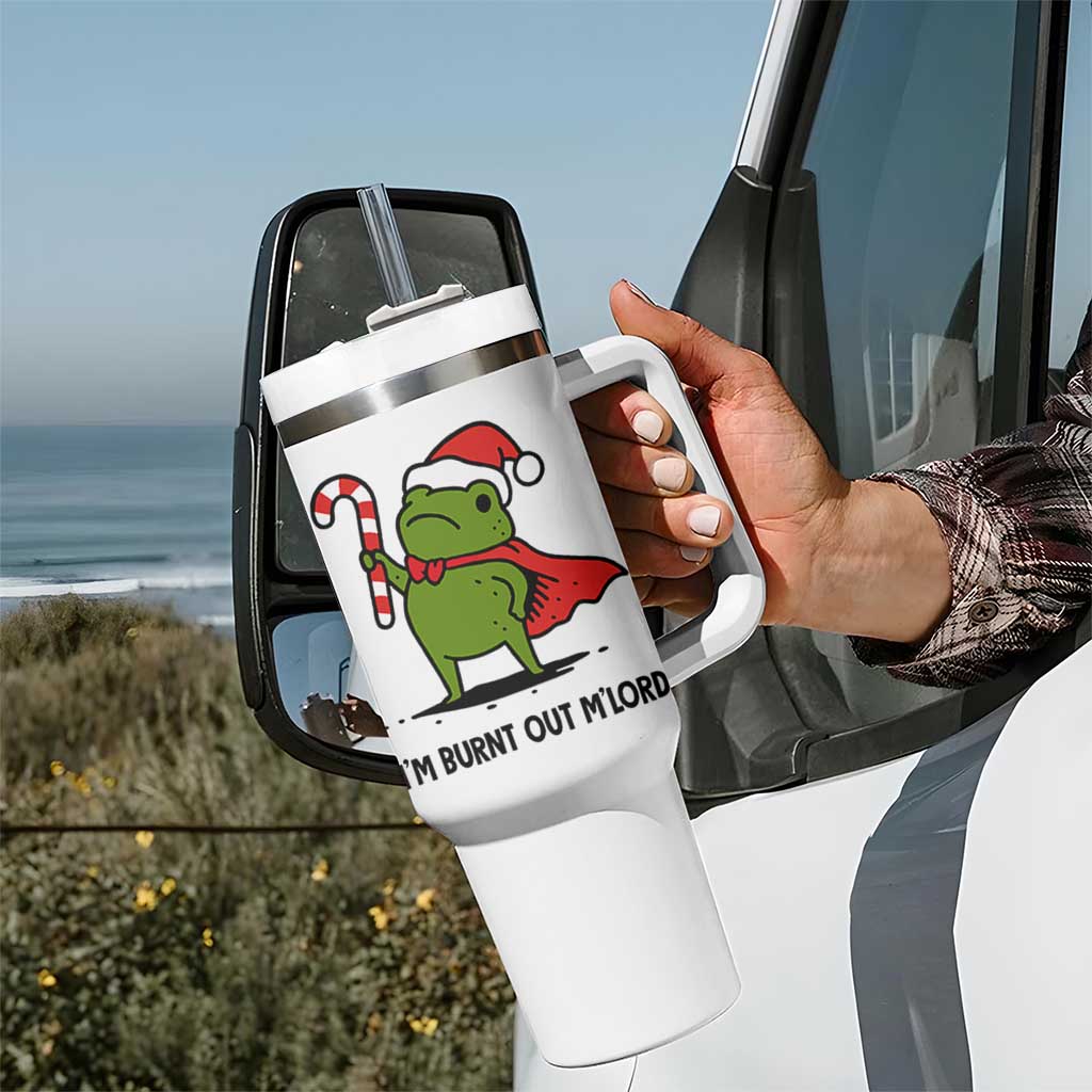 Funny Christmas Frog Knight Tumbler With Handle I Am Burnt Out M Lord Medieval Meme Candy Cane - Wonder Print Shop