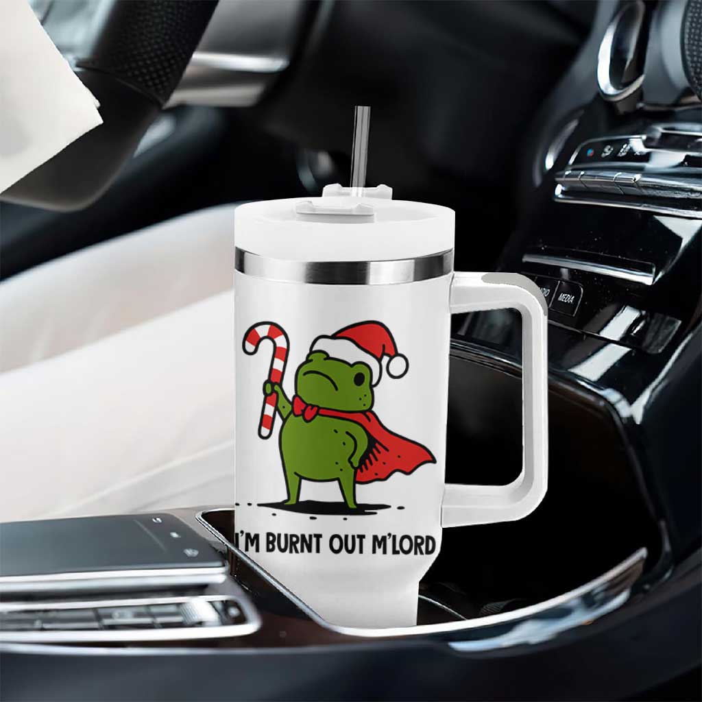 Funny Christmas Frog Knight Tumbler With Handle I Am Burnt Out M Lord Medieval Meme Candy Cane - Wonder Print Shop