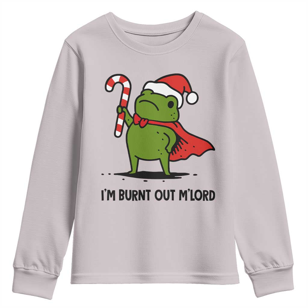 Funny Christmas Frog Knight Youth Sweatshirt I Am Burnt Out M Lord Medieval Meme Candy Cane - Wonder Print Shop