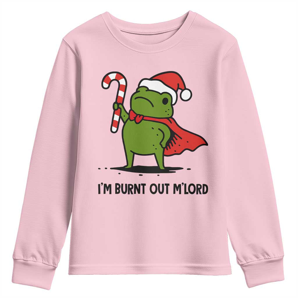 Funny Christmas Frog Knight Youth Sweatshirt I Am Burnt Out M Lord Medieval Meme Candy Cane - Wonder Print Shop