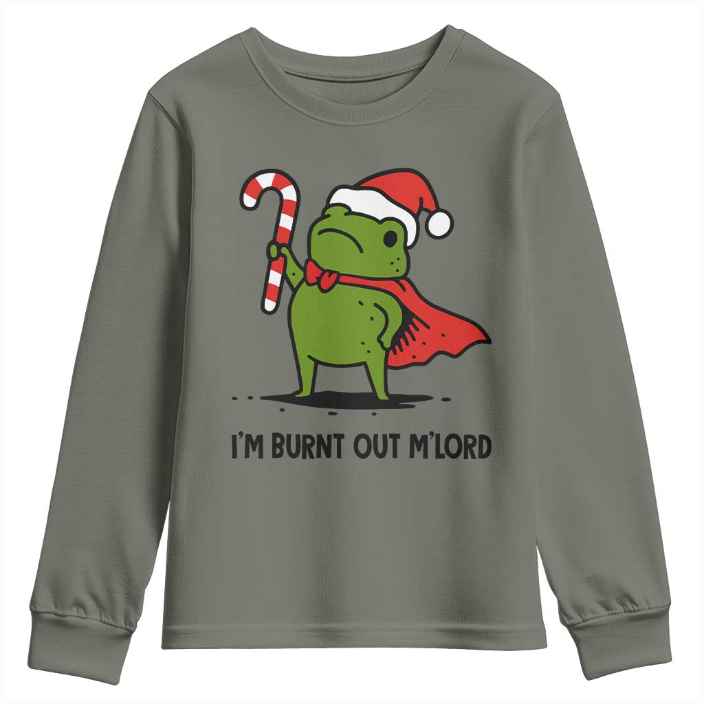 Funny Christmas Frog Knight Youth Sweatshirt I Am Burnt Out M Lord Medieval Meme Candy Cane - Wonder Print Shop