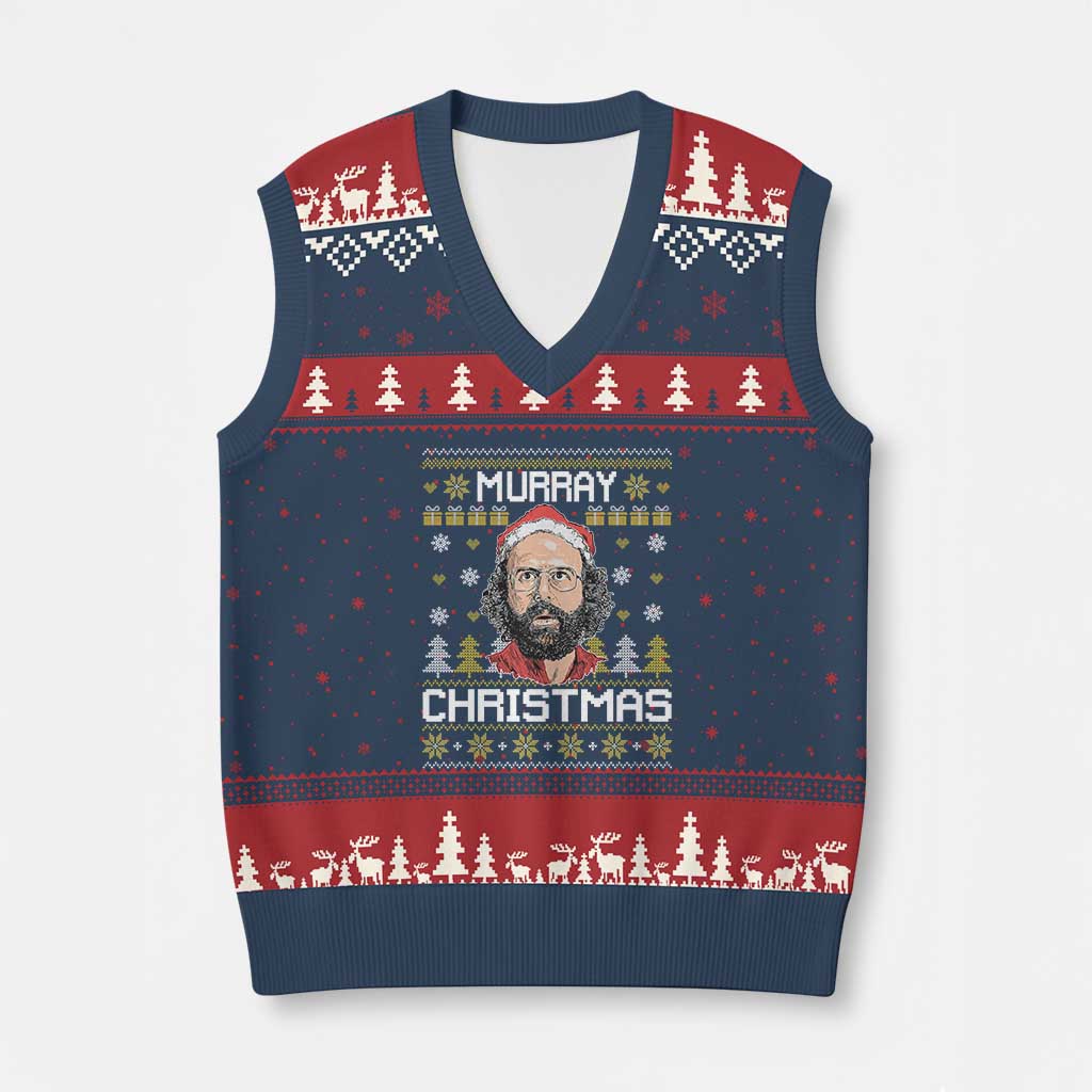 Funny Murray Xmas V-Neck Knit Sweater Vest Stranger Xmas Things Holiday Movie - Wonder Print Shop