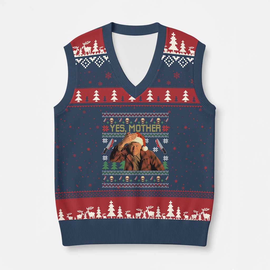 Ed Gein Xmas V-Neck Knit Sweater Vest Funny Yes Mother Xmas Serial Killer - Wonder Print Shop