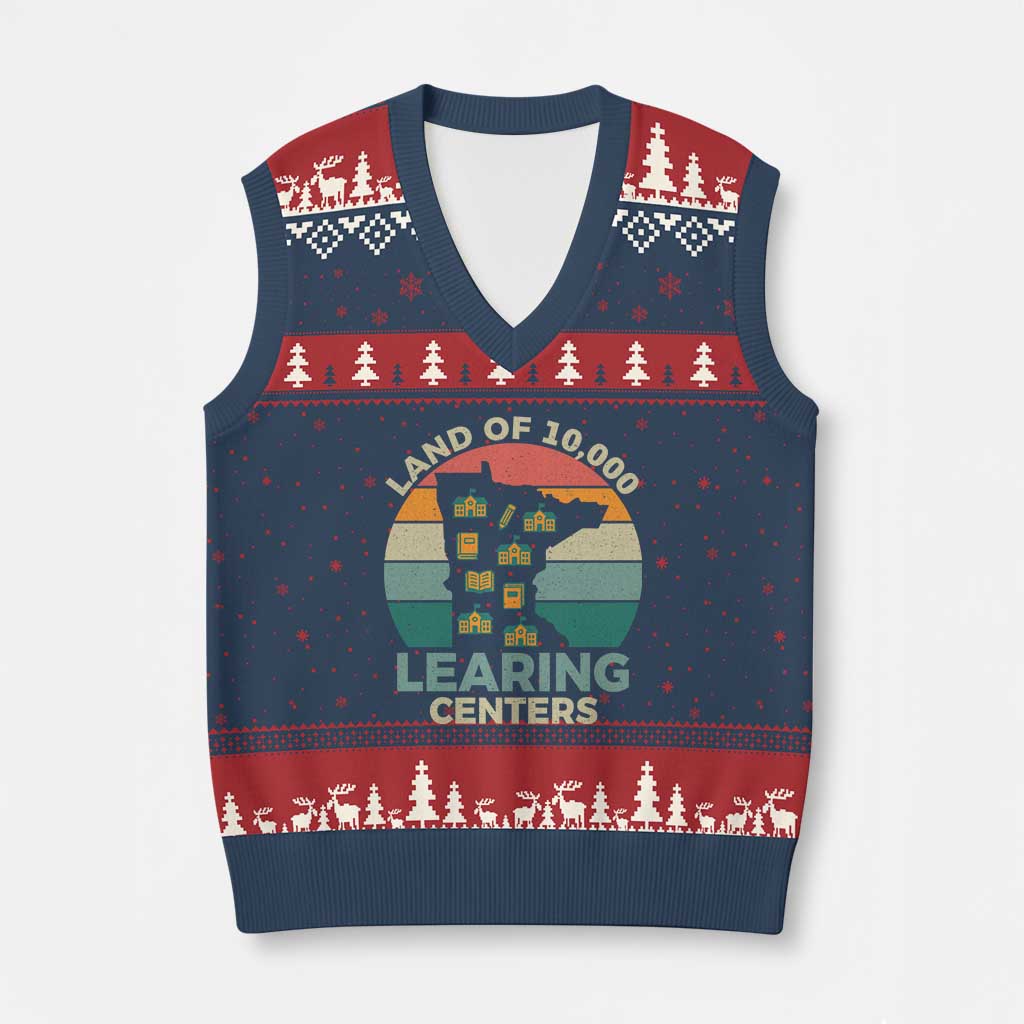 Funny Land Of 10000 Learing Center V-Neck Knit Sweater Vest Anti Scam Awareness - Wonder Print Shop