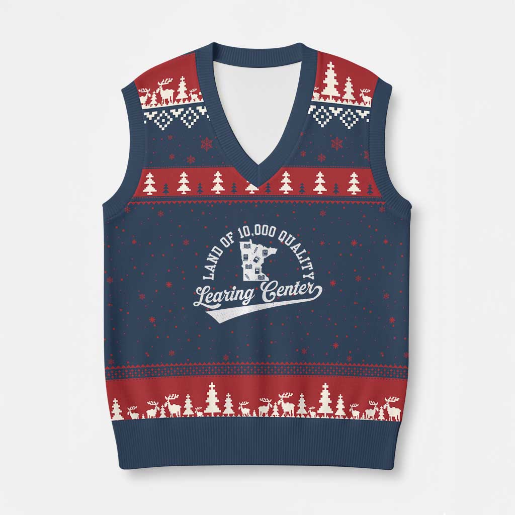Funny Land Of 10000 Learing Center 2025 V-Neck Knit Sweater Vest Anti Scam Awareness School Quote - Wonder Print Shop