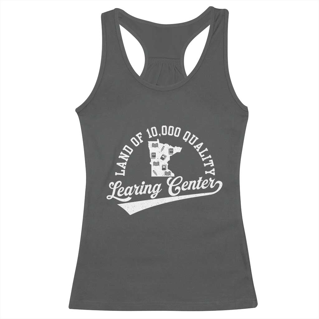 Funny Land Of 10000 Learing Center 2025 Racerback Tank Top Anti Scam Awareness School Quote - Wonder Print Shop