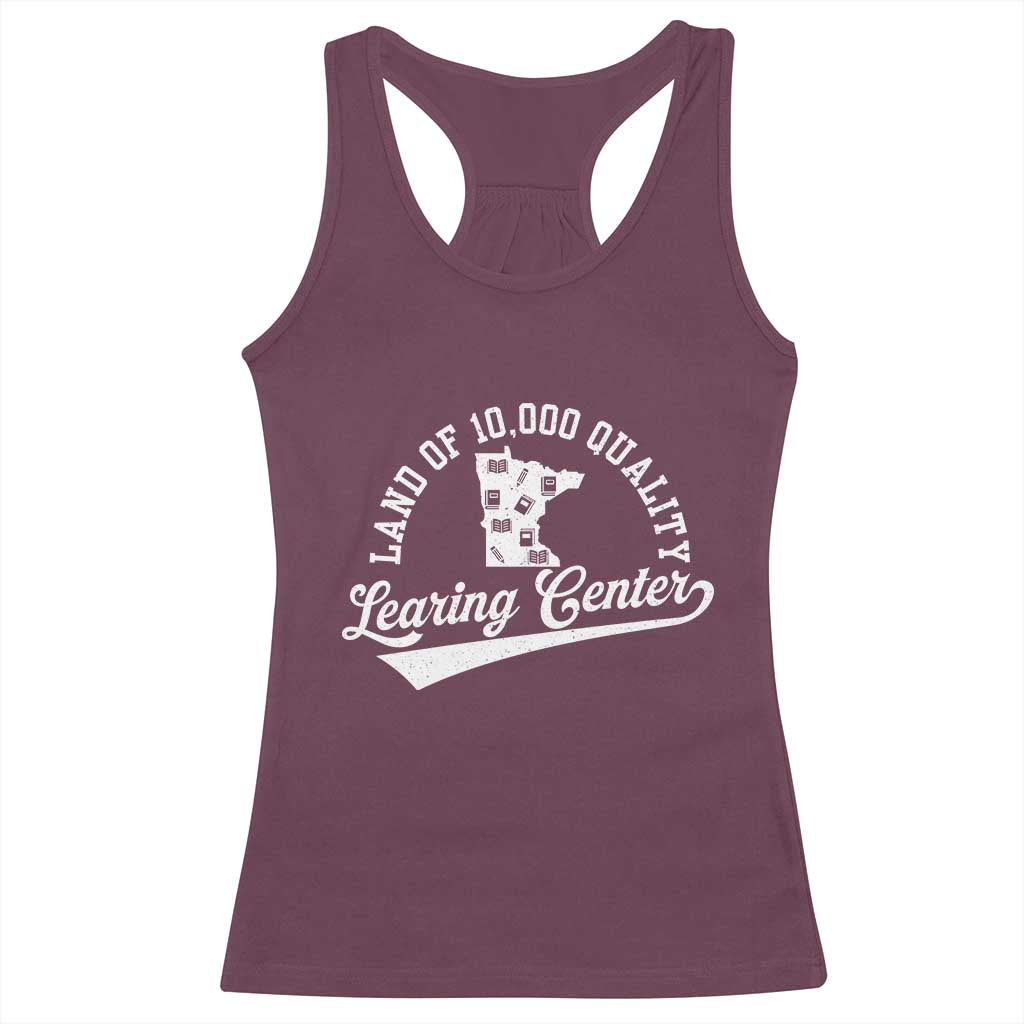 Funny Land Of 10000 Learing Center 2025 Racerback Tank Top Anti Scam Awareness School Quote - Wonder Print Shop