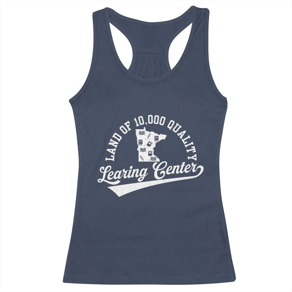 Funny Land Of 10000 Learing Center 2025 Racerback Tank Top Anti Scam Awareness School Quote - Wonder Print Shop