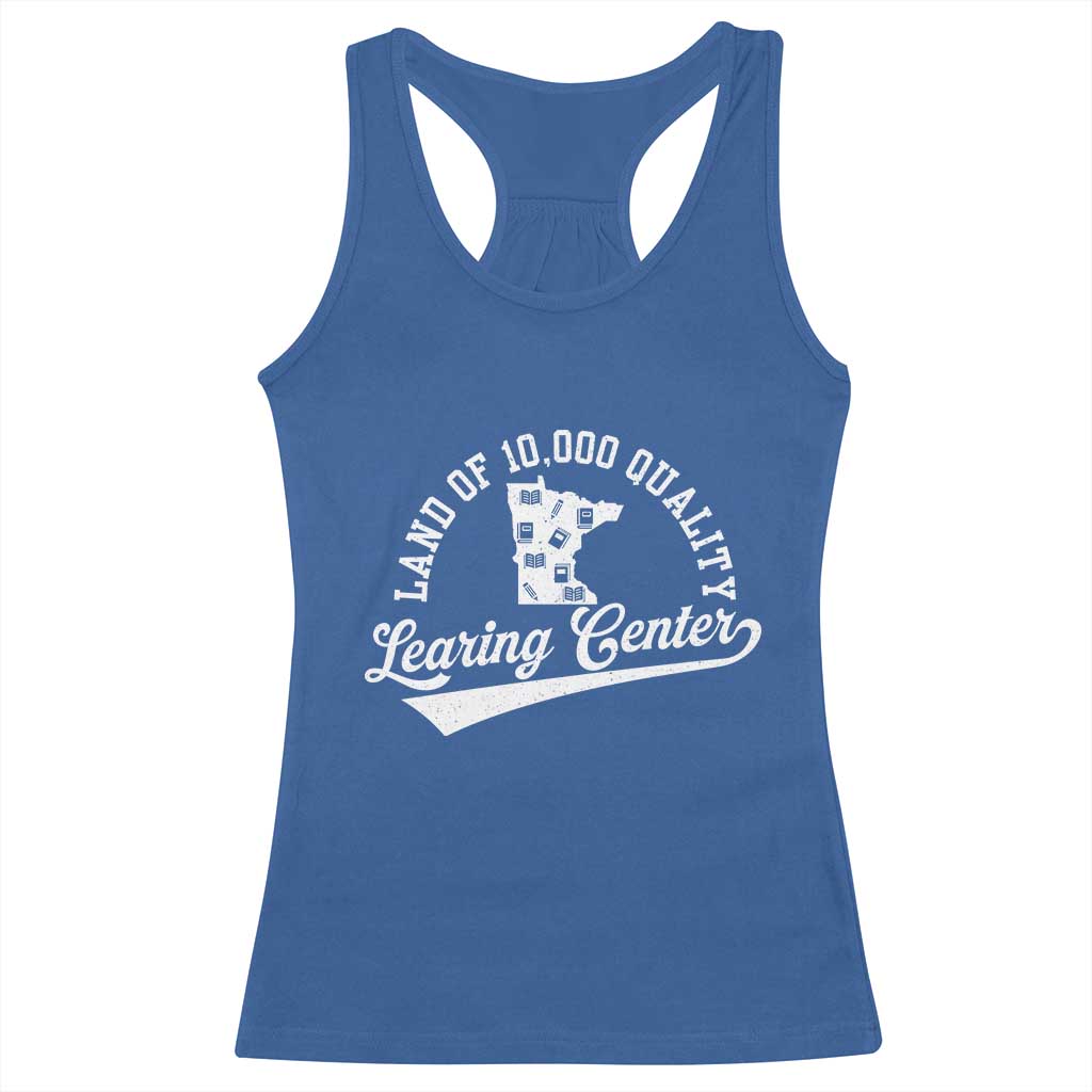 Funny Land Of 10000 Learing Center 2025 Racerback Tank Top Anti Scam Awareness School Quote - Wonder Print Shop