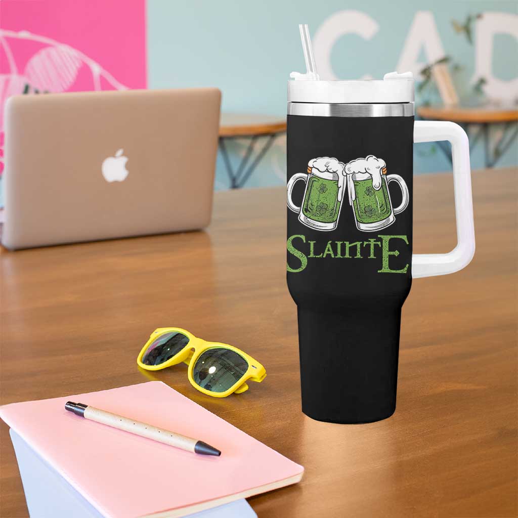 Funny Irish Beer Drinking Tumbler With Handle Slainte St Patrick's Day Shamrock Beer Mugs - Wonder Print Shop