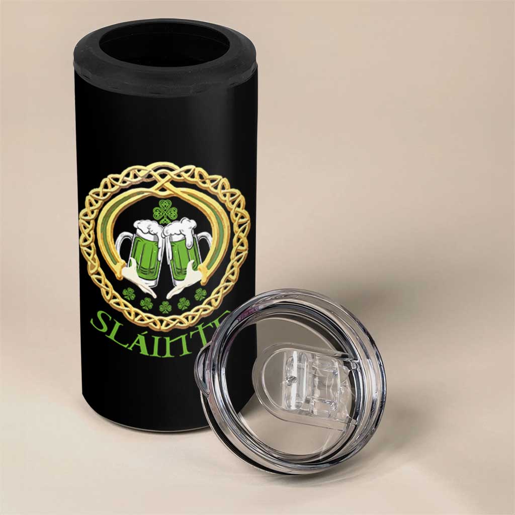 Funny Irish Beer Drinking St Patrick's Day Slainte 4 in 1 Can Cooler Tumbler Claddagh Ring Celtic Shamrock - Wonder Print Shop