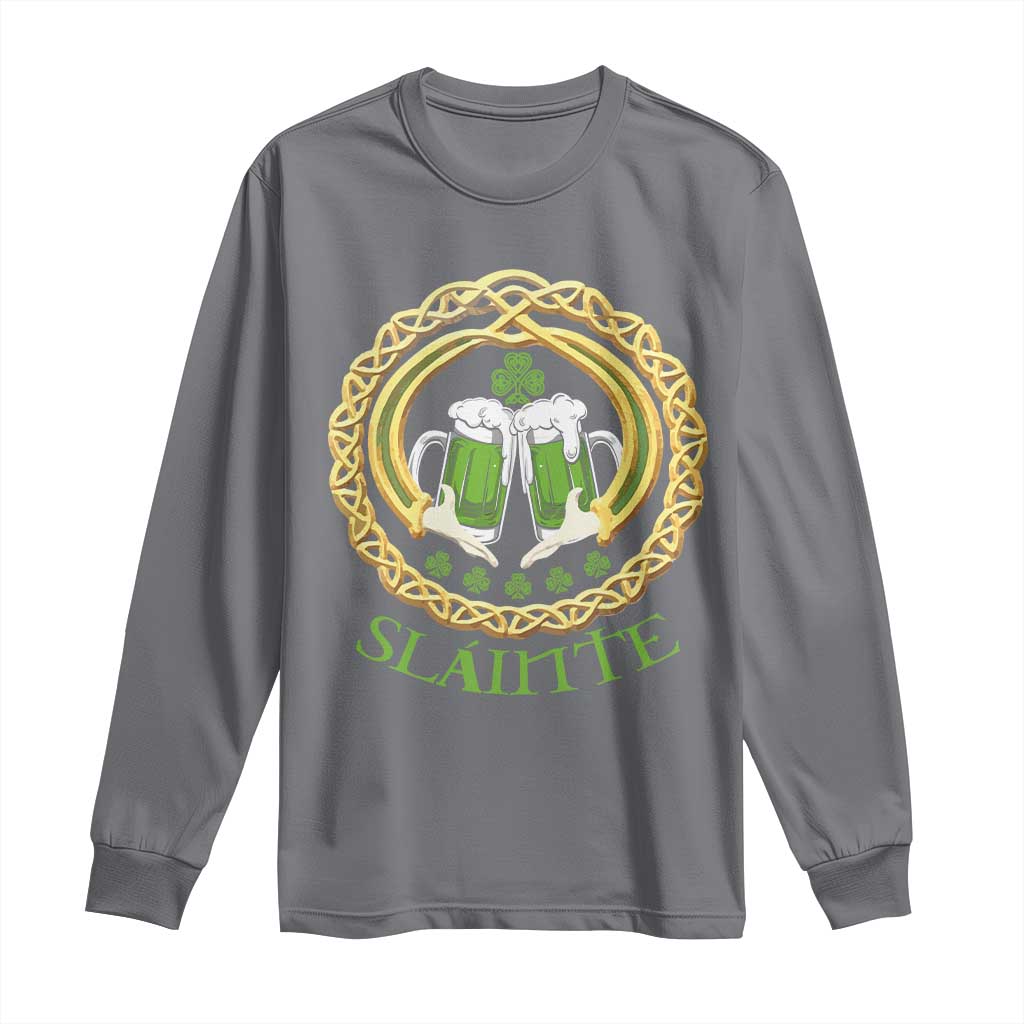 Funny Irish Beer Drinking St Patrick's Day Slainte Long Sleeve Shirt Claddagh Ring Celtic Shamrock