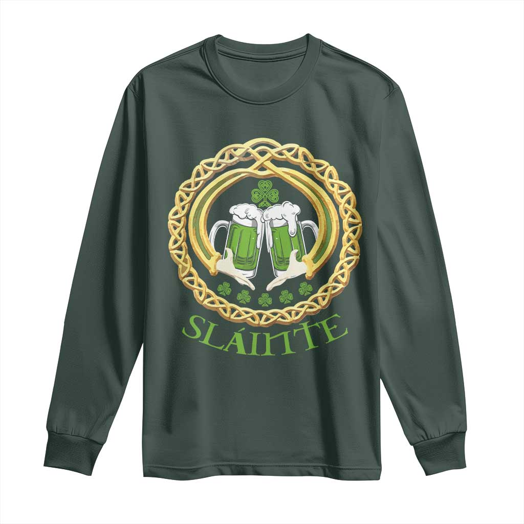 Funny Irish Beer Drinking St Patrick's Day Slainte Long Sleeve Shirt Claddagh Ring Celtic Shamrock