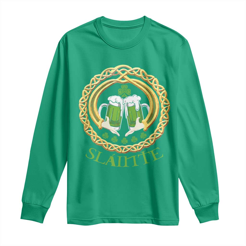 Funny Irish Beer Drinking St Patrick's Day Slainte Long Sleeve Shirt Claddagh Ring Celtic Shamrock
