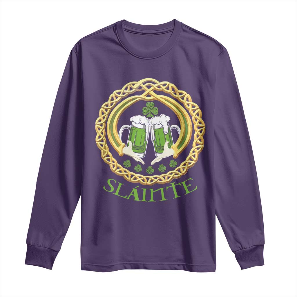Funny Irish Beer Drinking St Patrick's Day Slainte Long Sleeve Shirt Claddagh Ring Celtic Shamrock