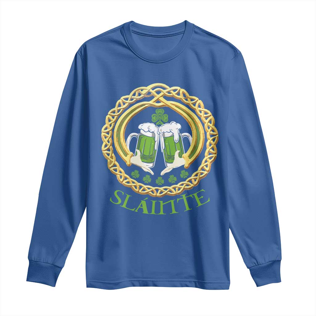 Funny Irish Beer Drinking St Patrick's Day Slainte Long Sleeve Shirt Claddagh Ring Celtic Shamrock