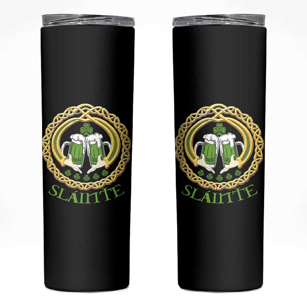 Funny Irish Beer Drinking St Patrick's Day Slainte Skinny Tumbler Claddagh Ring Celtic Shamrock - Wonder Print Shop