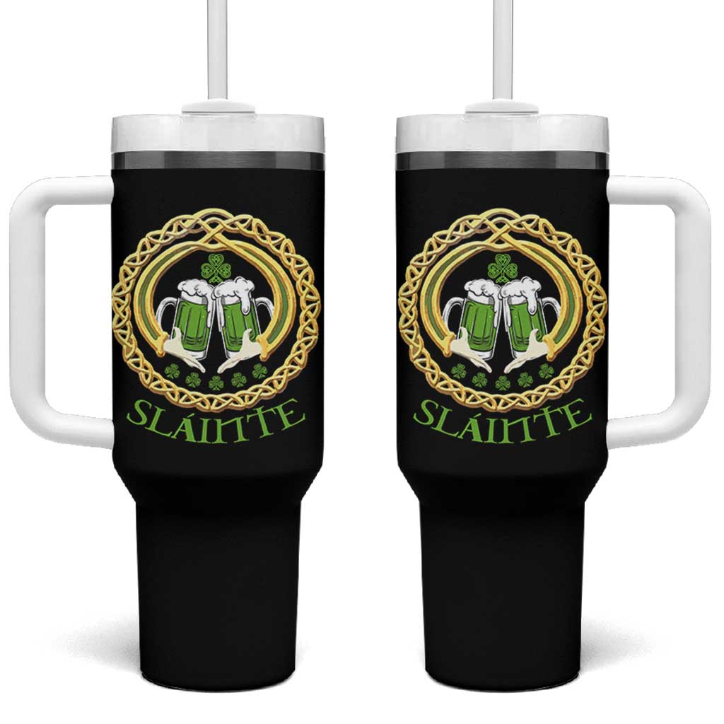 Funny Irish Beer Drinking St Patrick's Day Slainte Tumbler With Handle Claddagh Ring Celtic Shamrock - Wonder Print Shop