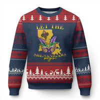Funny Mardi Gras Let The Shenanigans Begin Ugly Christmas Sweater Louisiana Map
