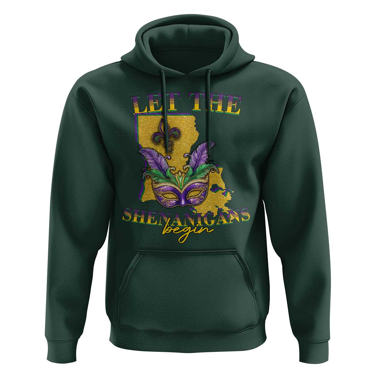Funny Mardi Gras Let The Shenanigans Begin Hoodie Louisiana Map