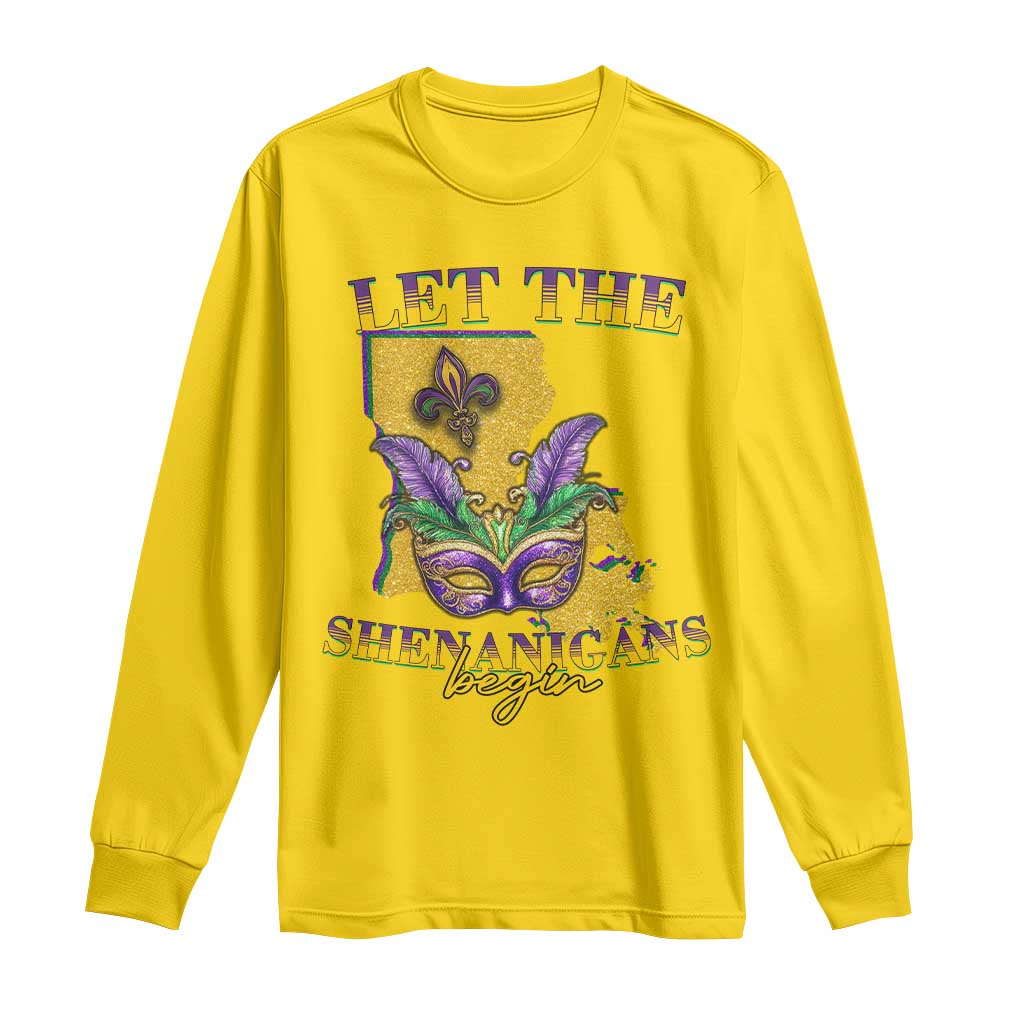 Funny Mardi Gras Let The Shenanigans Begin Long Sleeve Shirt Louisiana Map